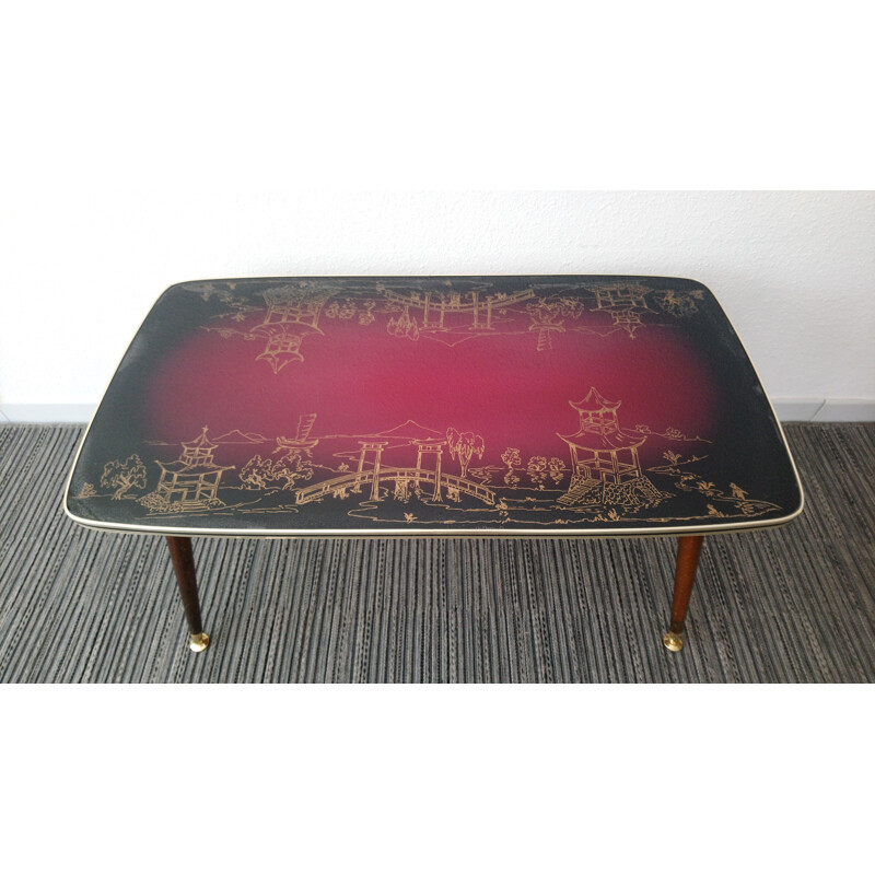 Vintage coffee table with glass top - 1950s