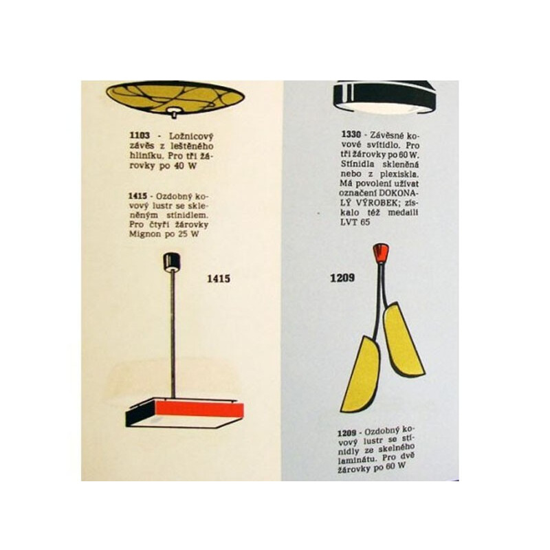 Plafonnier vintage "Modèle 1209" par Josef Hurka pour Napako - 1960