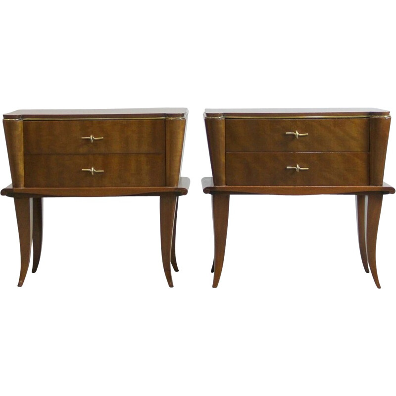 Set of 2 bedside tables in mahogany and brass - 1940s