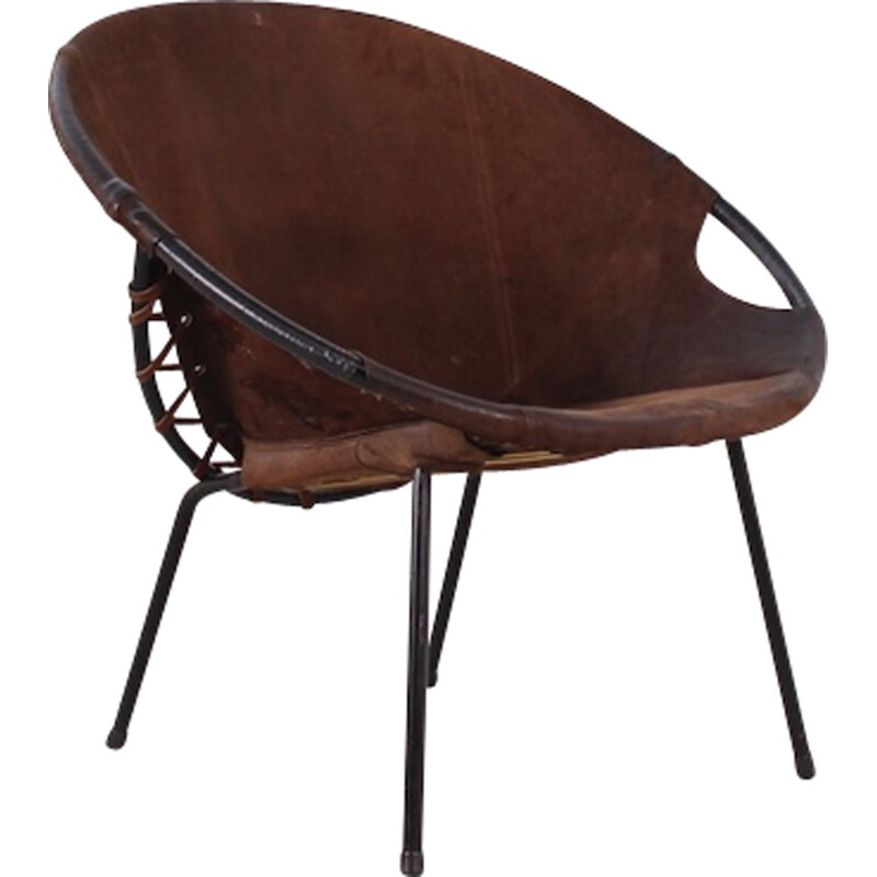 Chaise "Circle" vintage en cuir marron - 1960