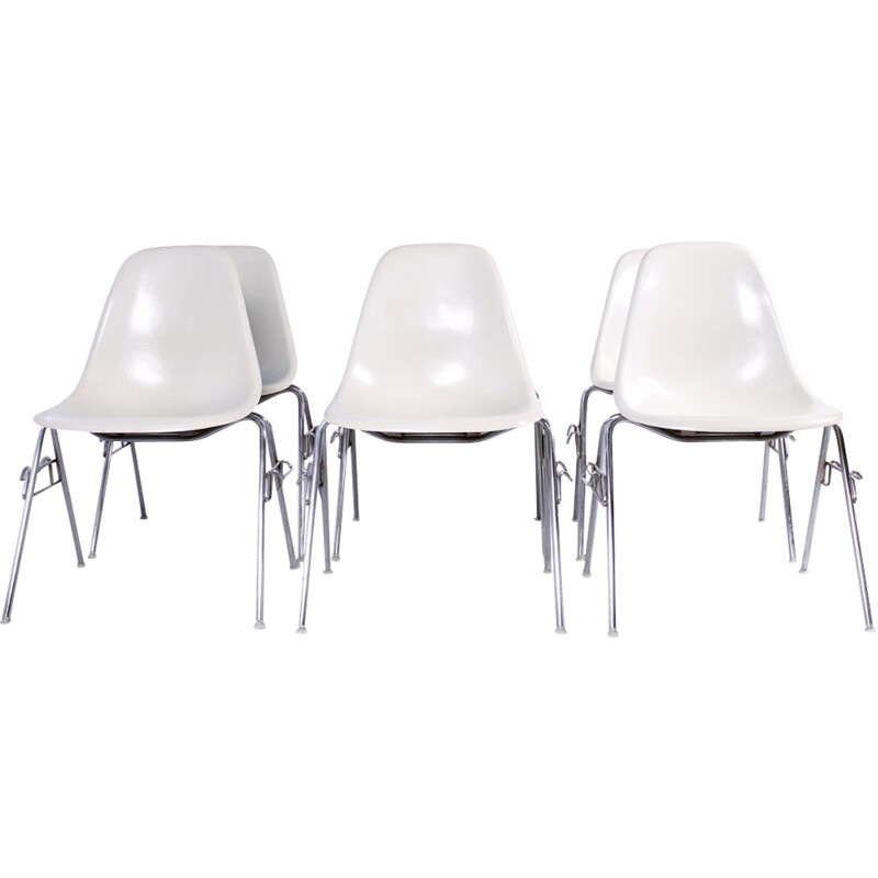 Set of 6 vintage DSS fiberglass chairs by Charles & Ray Eames for Herman Miller - 1970s