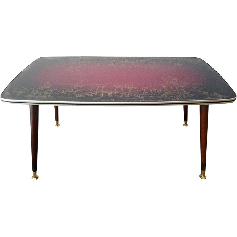 Table basse vintage avec plateau en verre - 1950