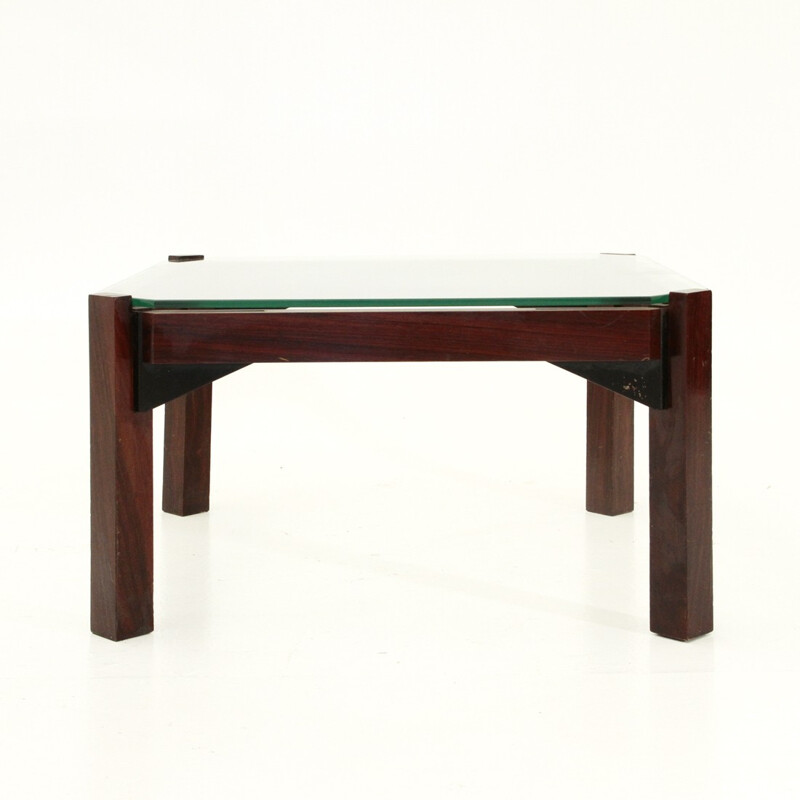 Vintage Italian Rosewood & Glass Coffee Table - 1960s