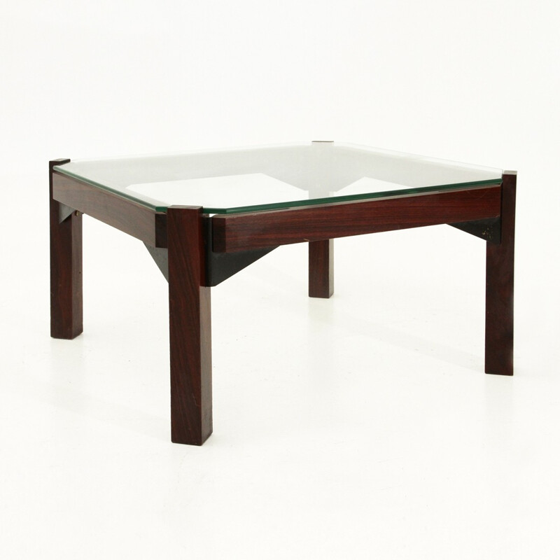 Vintage Italian Rosewood & Glass Coffee Table - 1960s