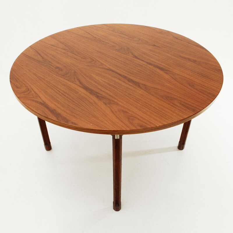 Round Wood & Aluminum Table by Georges Coslin for 3V Arredamenti - 1960s