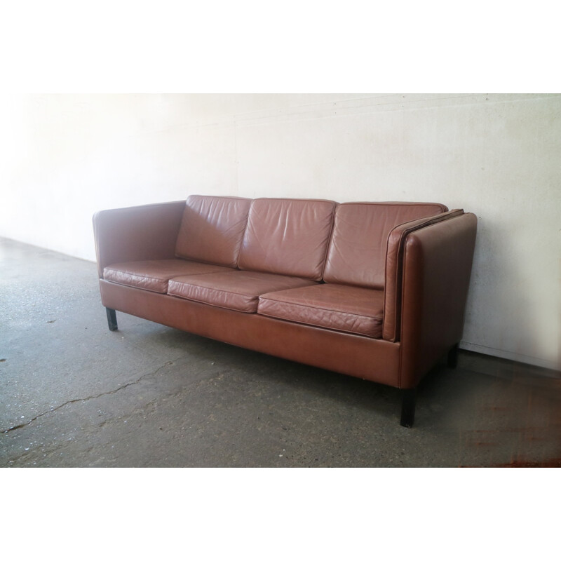 Danish vintage leather 3 seat sofa - 1970s