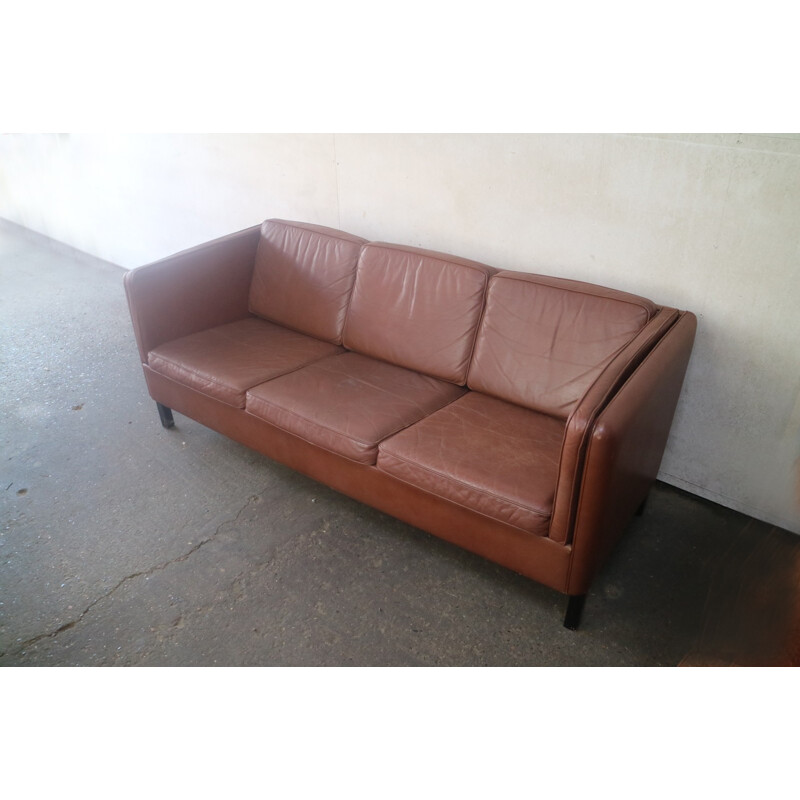 Danish vintage leather 3 seat sofa - 1970s