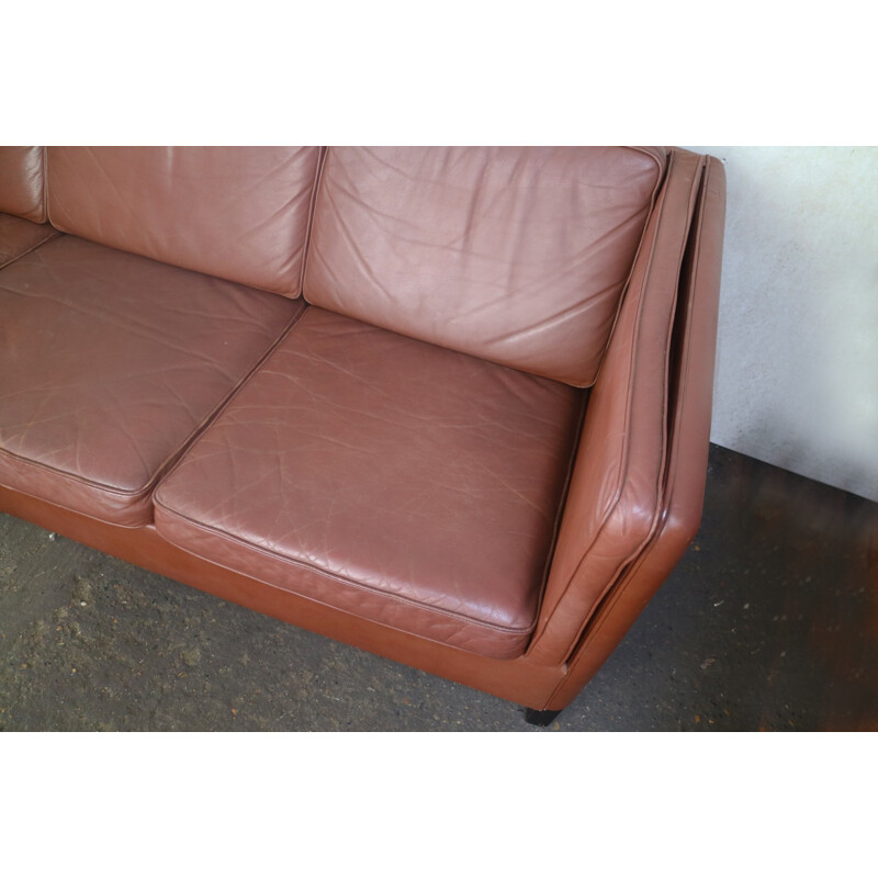 Danish vintage leather 3 seat sofa - 1970s