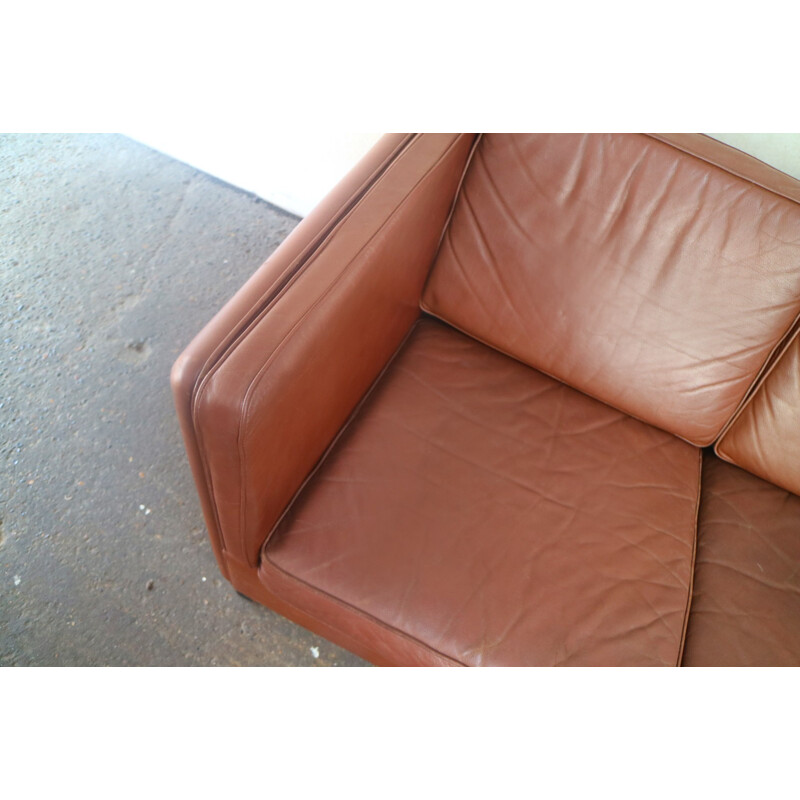 Danish vintage leather 3 seat sofa - 1970s