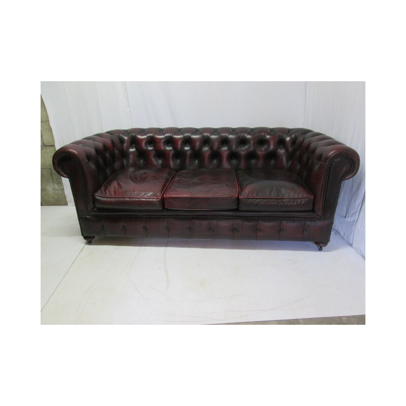 Vintage 3 seater leather chesterfield english sofa - 1990s