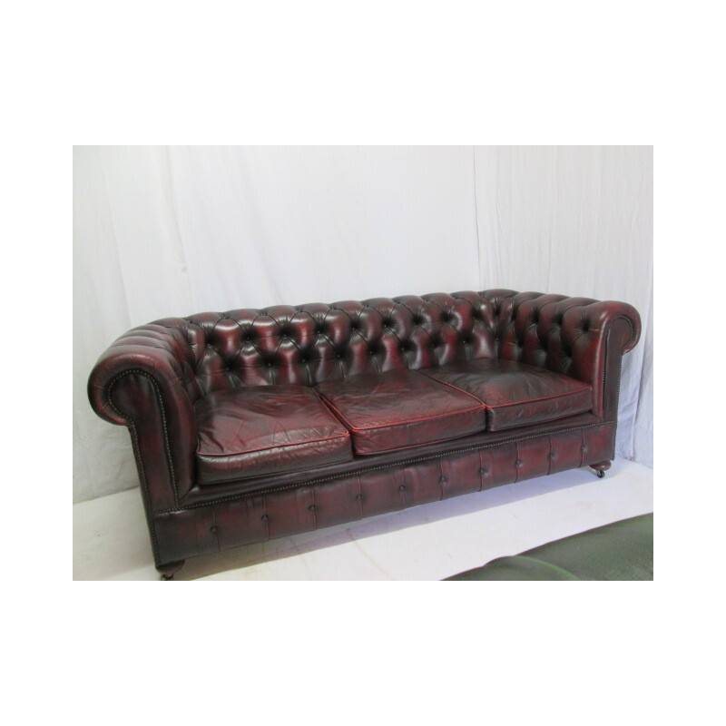 Vintage 3 seater leather chesterfield english sofa - 1990s