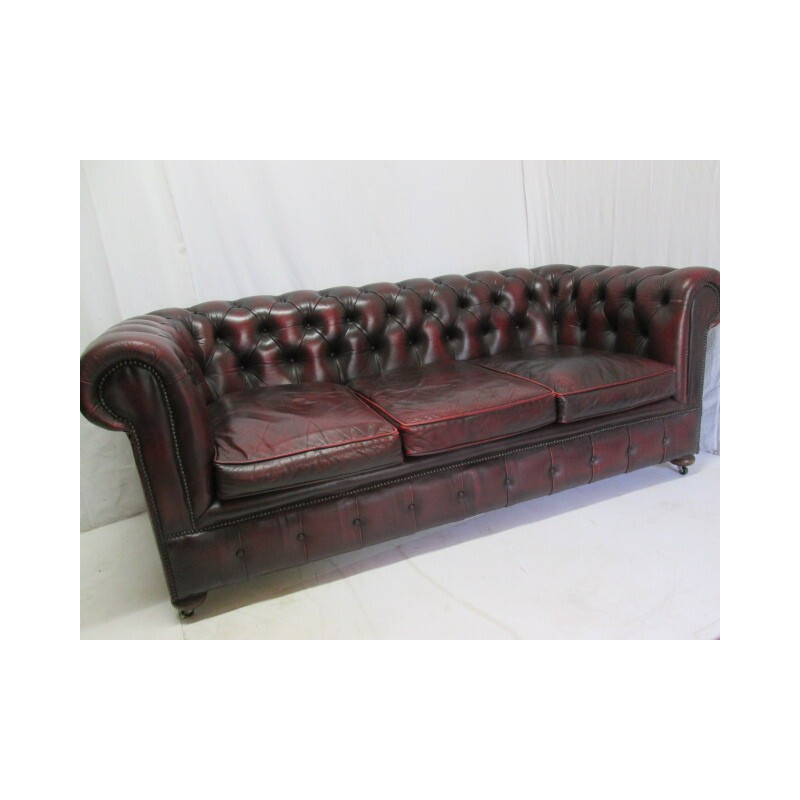 Vintage 3 seater leather chesterfield english sofa - 1990s