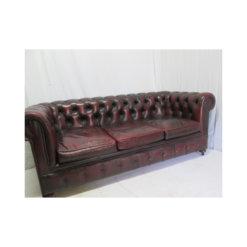 Vintage 3 seater leather chesterfield english sofa - 1990s