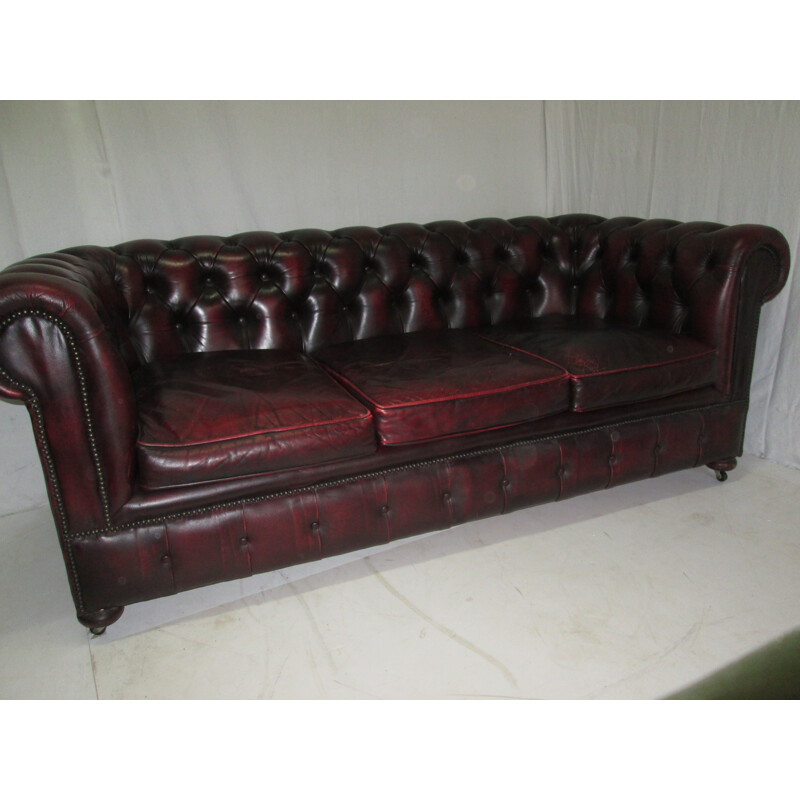 Vintage 3 seater leather chesterfield english sofa - 1990s