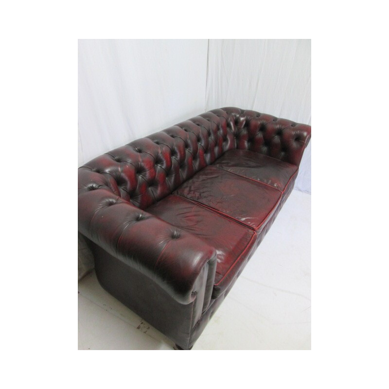 Vintage 3 seater leather chesterfield english sofa - 1990s