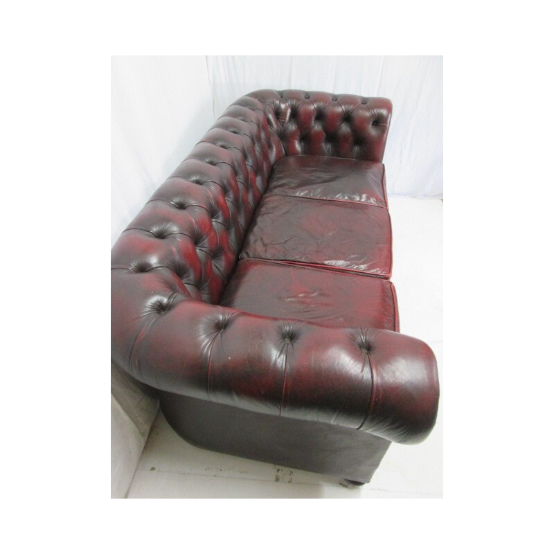 Vintage 3 seater leather chesterfield english sofa - 1990s