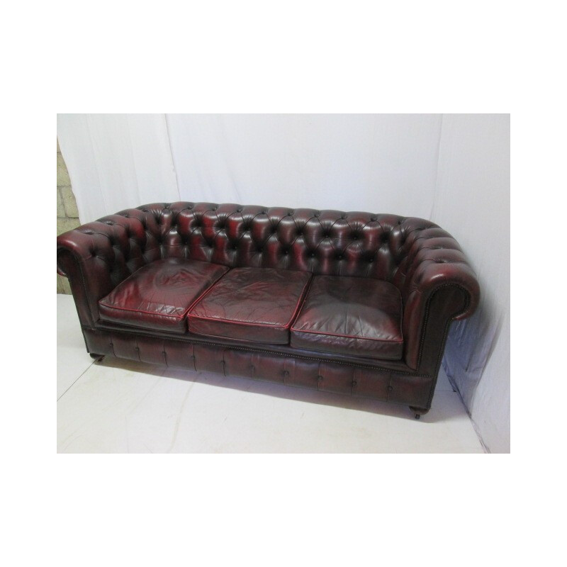 Vintage 3 seater leather chesterfield english sofa - 1990s