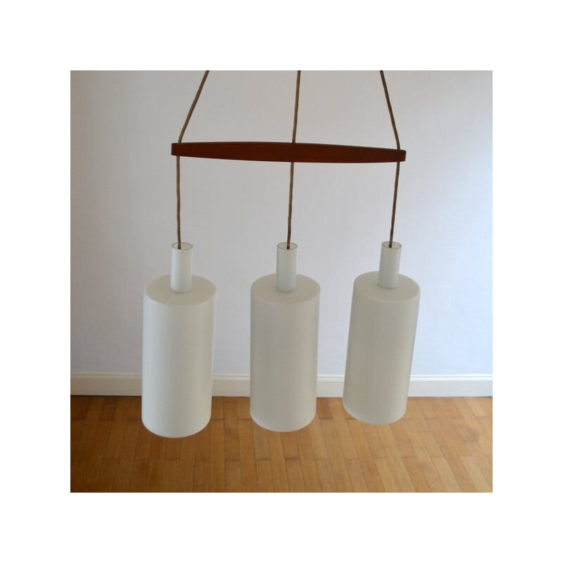 Hanging lamp in teak and opaline - 1960s