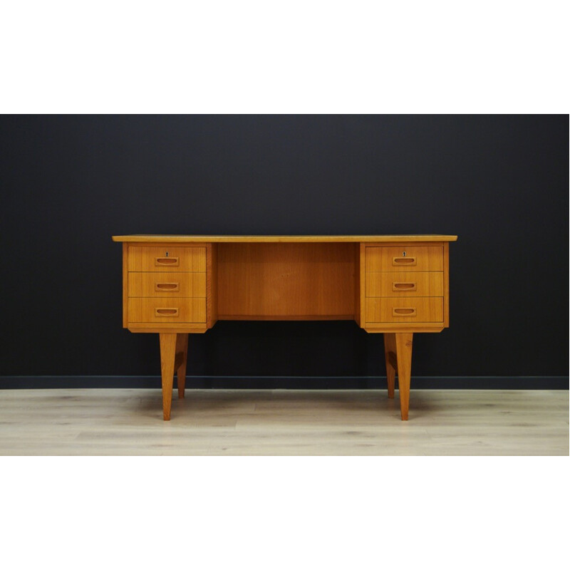 Vintage writing desk in ashwood with 6 drawers - 1960s