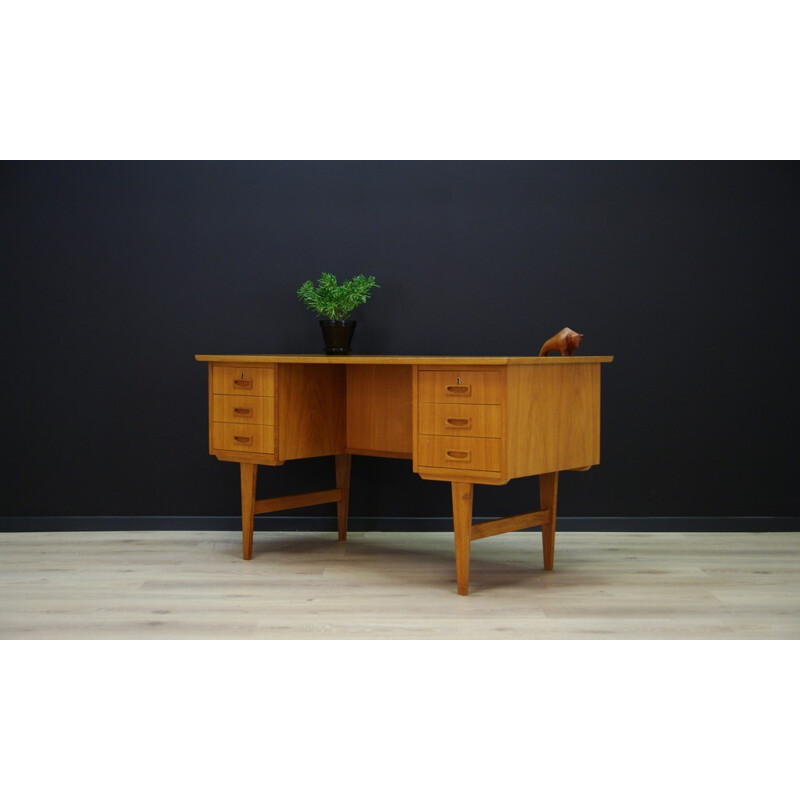 Vintage writing desk in ashwood with 6 drawers - 1960s