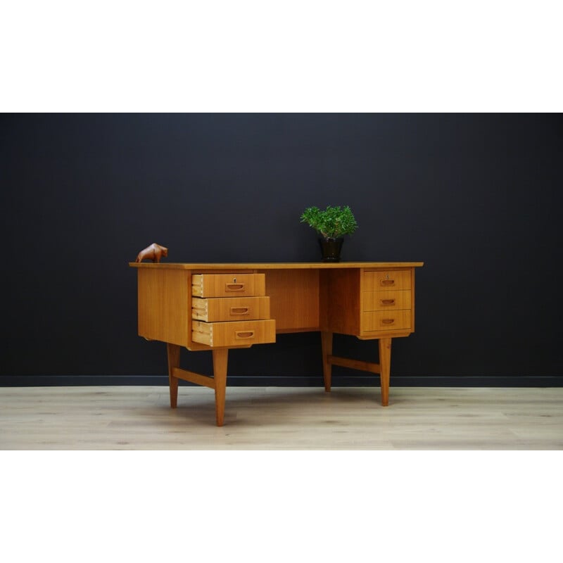 Vintage writing desk in ashwood with 6 drawers - 1960s