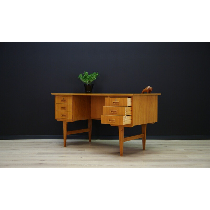 Vintage writing desk in ashwood with 6 drawers - 1960s