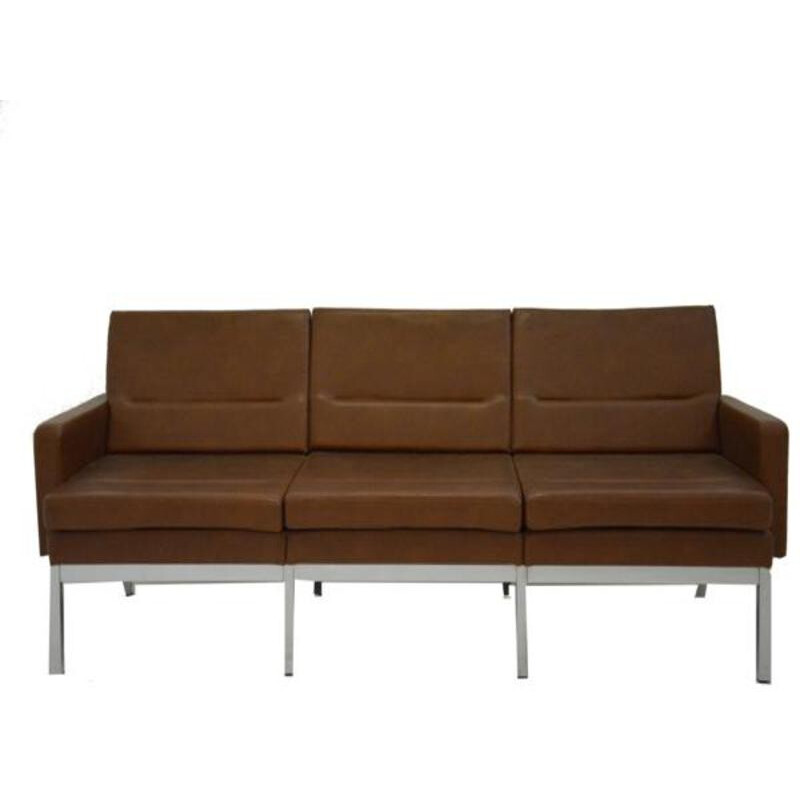 Vintage 3-seater sofa in imitation leather - 1960s