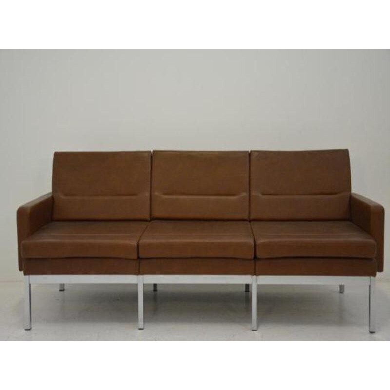 Vintage 3-seater sofa in imitation leather - 1960s