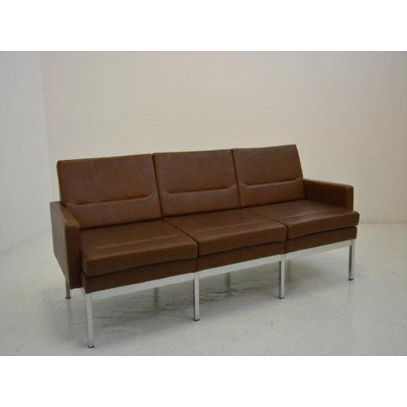 Vintage 3-seater sofa in imitation leather - 1960s