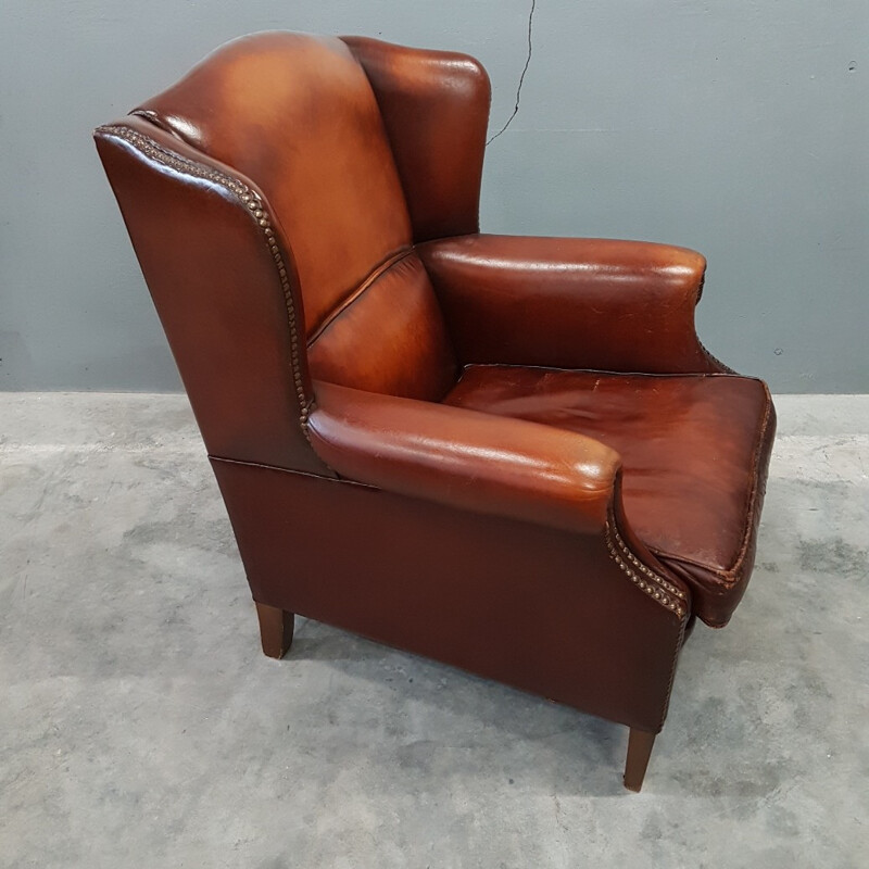 Vintage original sheep leather easy chair by Muylaert - 1970s