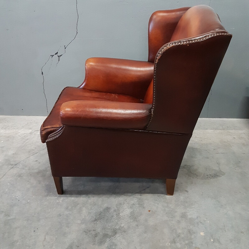 Vintage original sheep leather easy chair by Muylaert - 1970s
