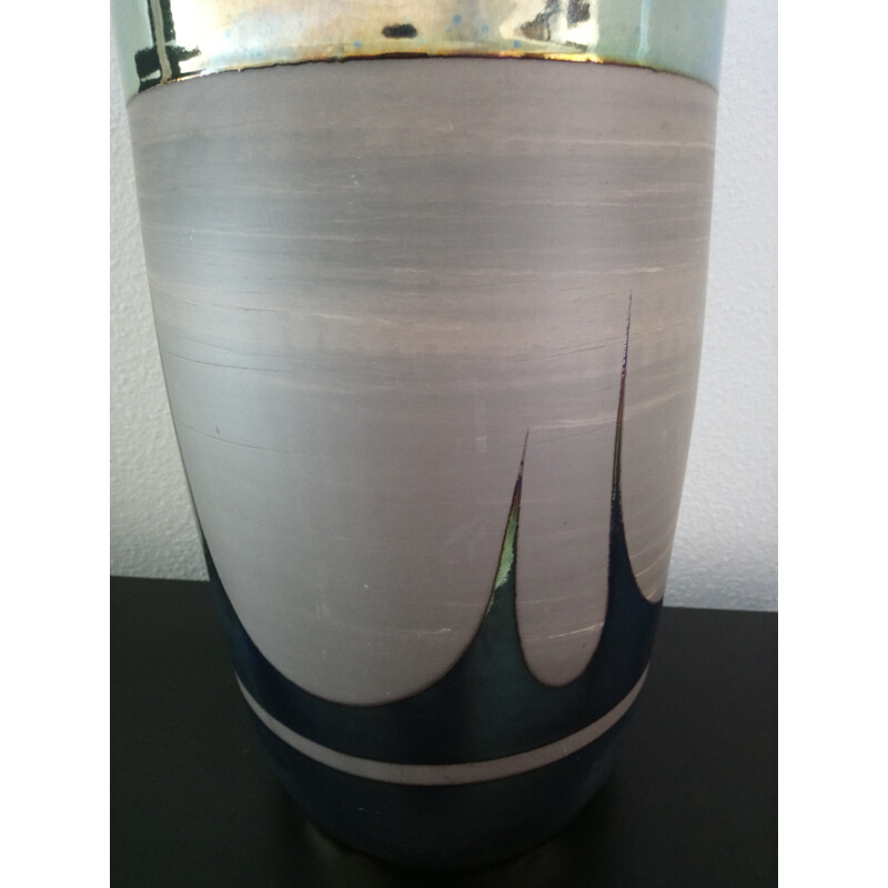 Vintage large vase in metalized ceramic -1970s
