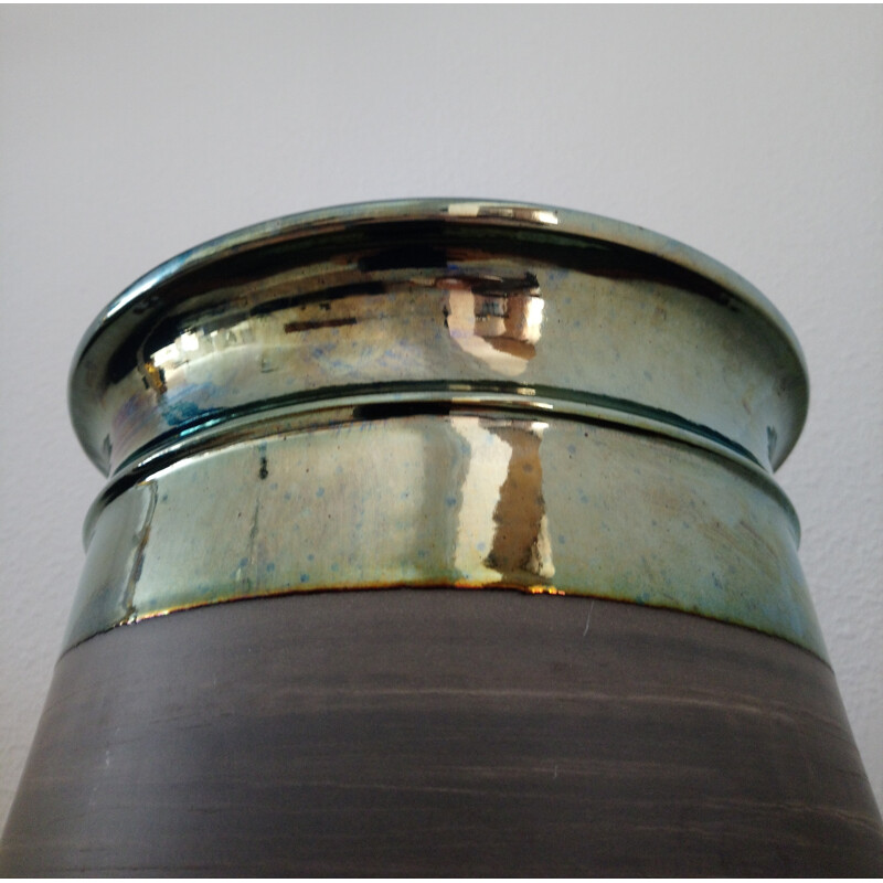 Grand vase vintage en céramique métalisé -1970
