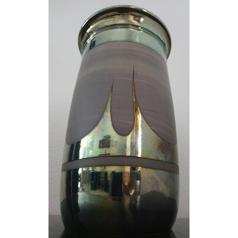 Grand vase vintage en céramique métalisé -1970