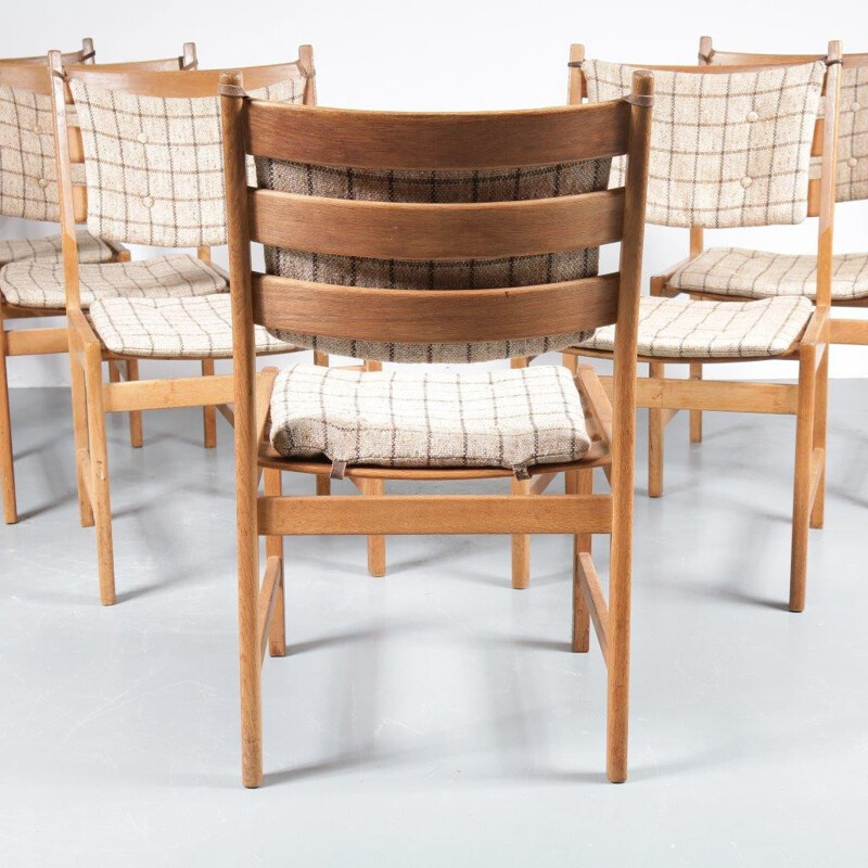 Vintage set of 6 dining chairs in oak with cushions - 1950s 