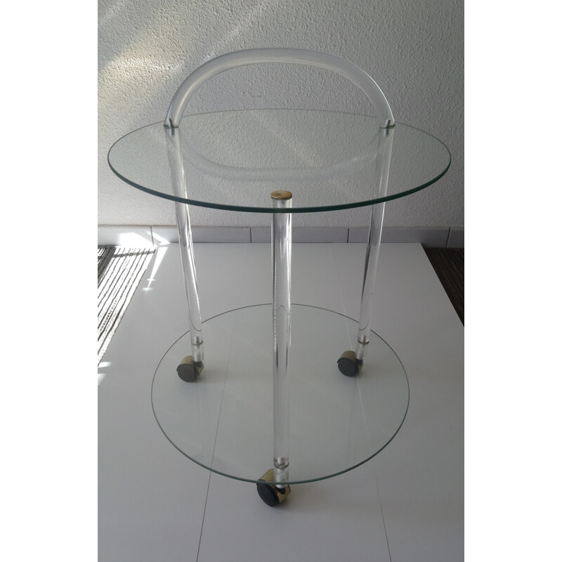 Vintage rolling trolley in glass and brass - 1980s
