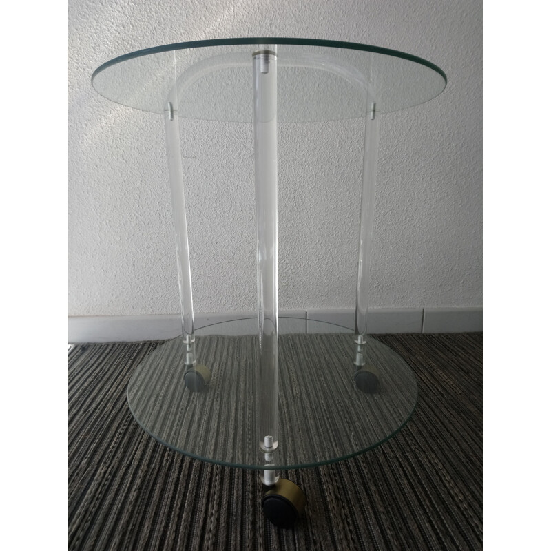 Vintage rolling trolley in glass and brass - 1980s
