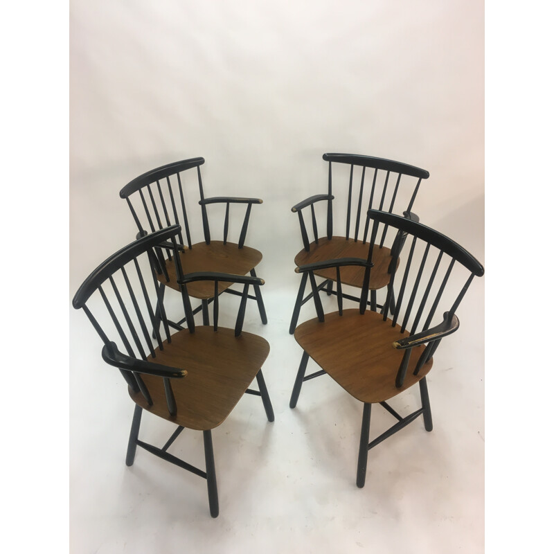 Suite de 4 chaises à repas vintage scandinaves - 1950