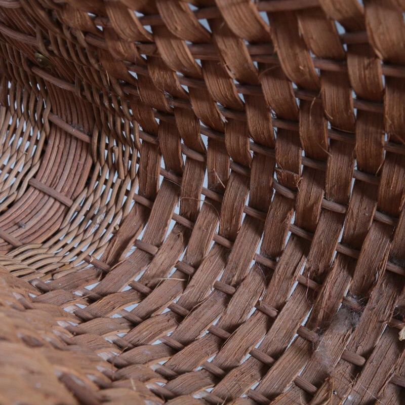 Vintage curved rattan magazine rack - 1950s 