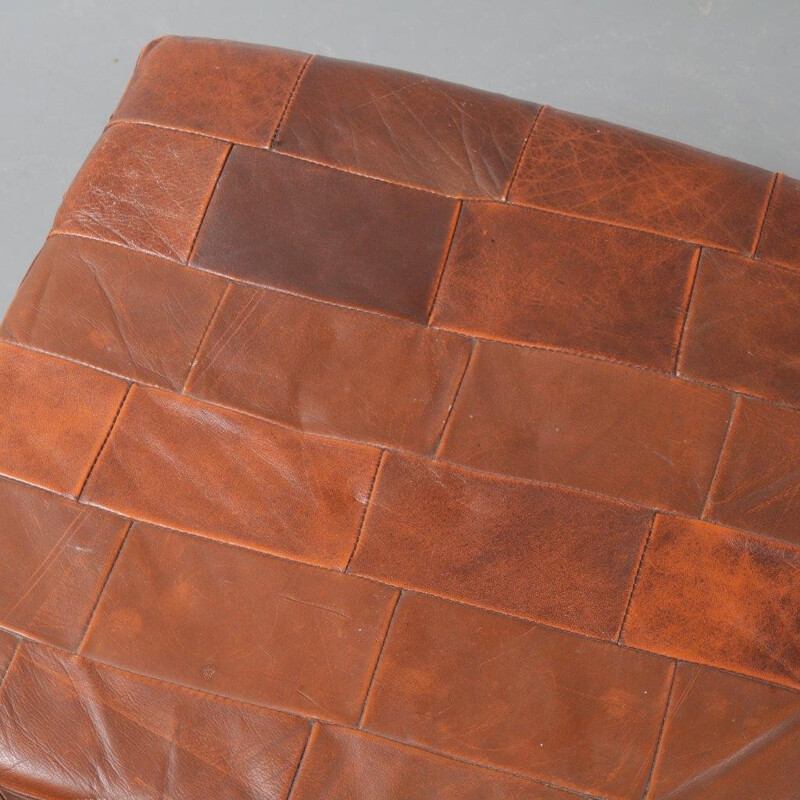 Vintage patchwork leather pouf storage box by De Sede - 1970s