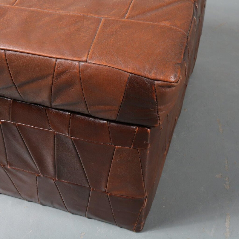 Vintage patchwork leather pouf storage box by De Sede - 1970s