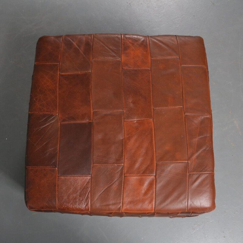 Vintage patchwork leather pouf storage box by De Sede - 1970s