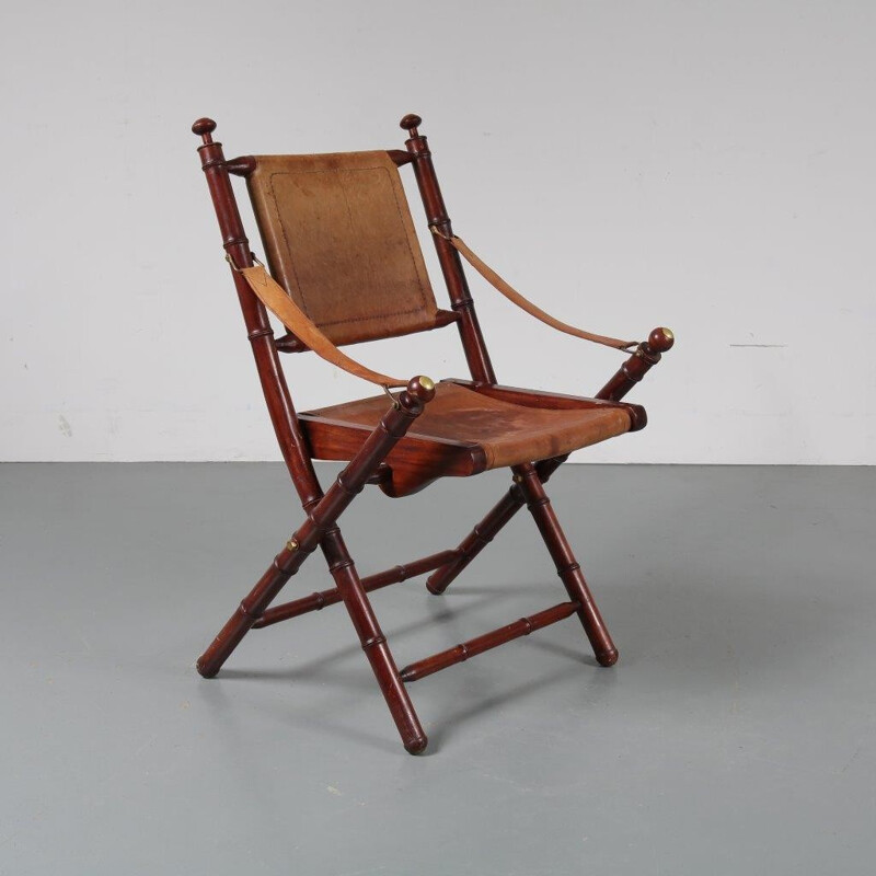 Vintage leather folding chair - 1970s 