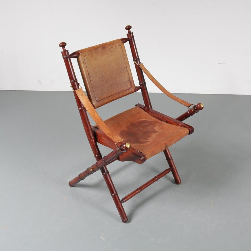 Vintage leather folding chair - 1970s 