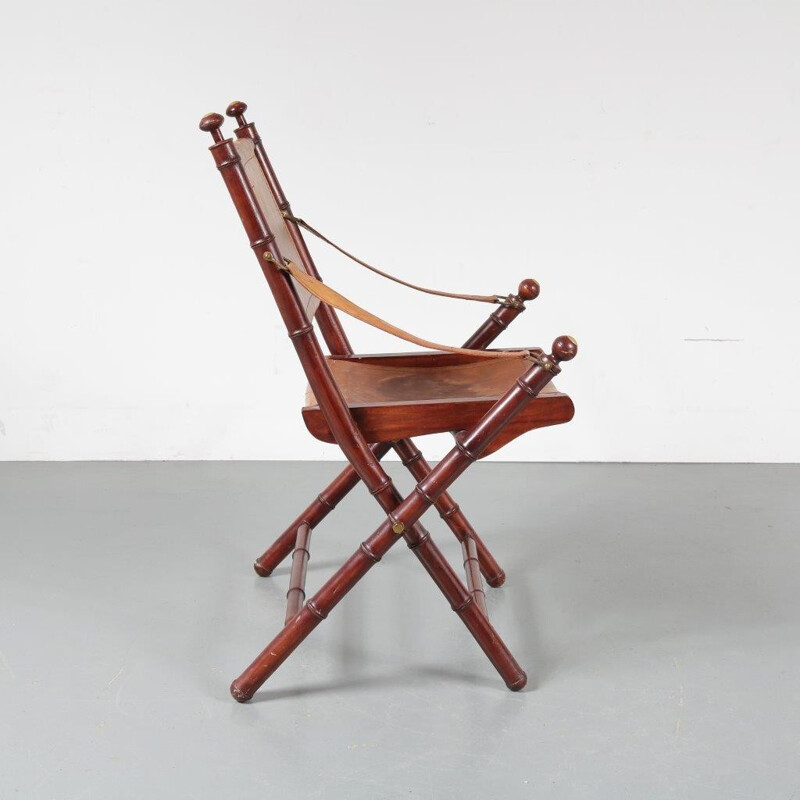 Vintage leather folding chair - 1970s 