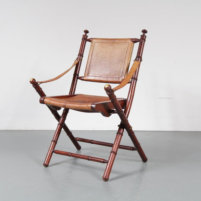 Vintage leather folding chair - 1970s 