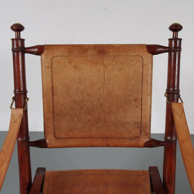 Vintage leather folding chair - 1970s 