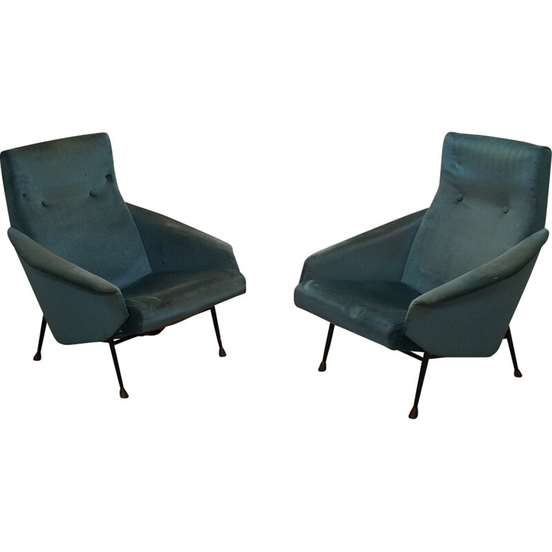 Pair of armchairs in velvet and metal - 1950s