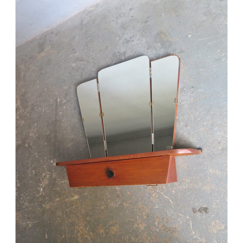 Three parts vintage foldable mirror with shelf and drawer - 1960s