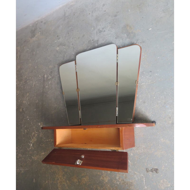 Three parts vintage foldable mirror with shelf and drawer - 1960s